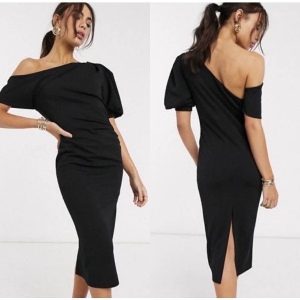 ASOS Design One Shoulder Sheath Dress Black Size 10